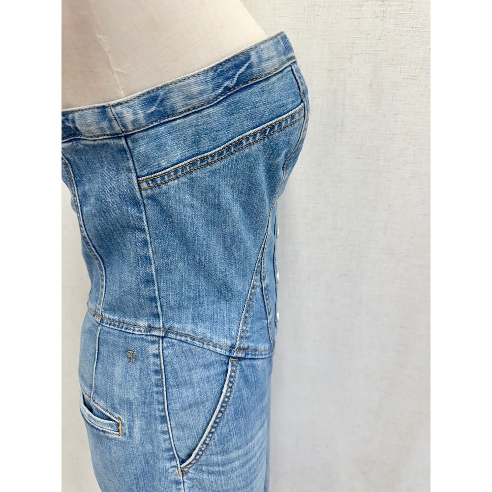 Pilcro Strapless Denim Corset Jumpsuit‎ Womens 6 Light Blue Wide Leg Corset - Picture 12 of 16